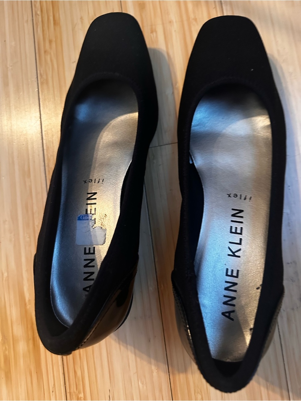 Anne Klein Black Square-Toe Low Heel Pumps